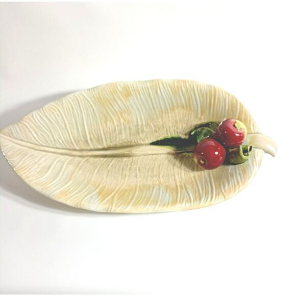 ENCHANTO Dish #324 Pottery Leaf Red Apples California USA approximately 8" x 16" - Picture 3 of 11